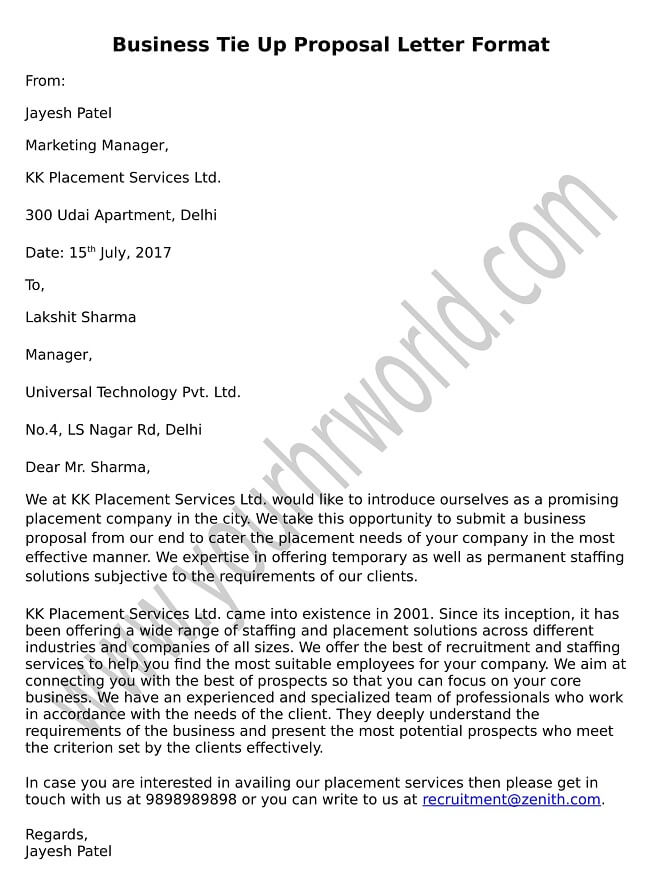 Business Tie Up Proposal Letter Format HR Letter Formats