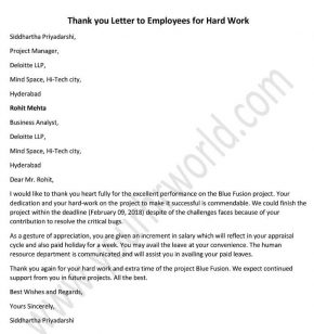 thank you for your hard work letter