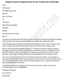 Sample Job Transfer Request Letter Format due to Marriage | HR Letter ...