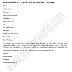 Thank you Letter for Gift from Company - Business Thank You Letter Example